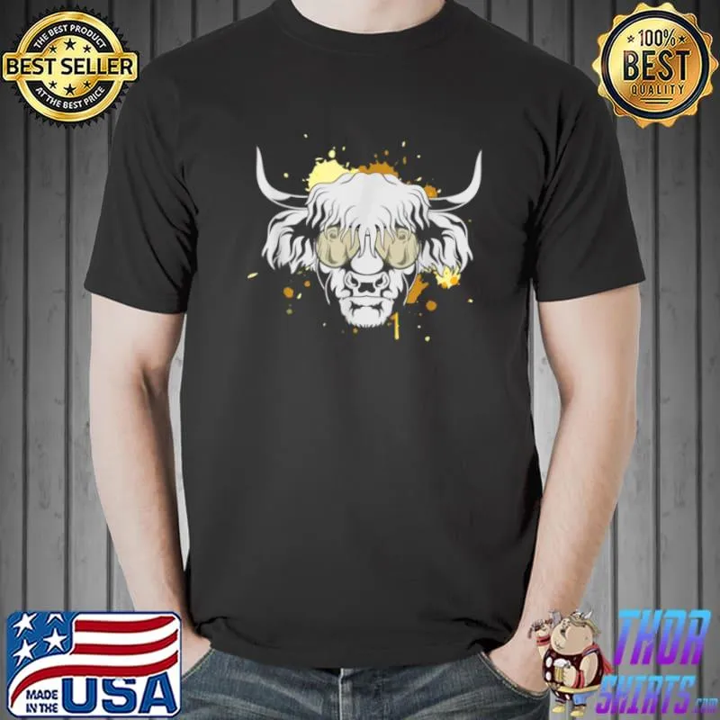 Official funny Farm Animal Cool Sunglasses Scottish Highland Cow T Shirt Unisex