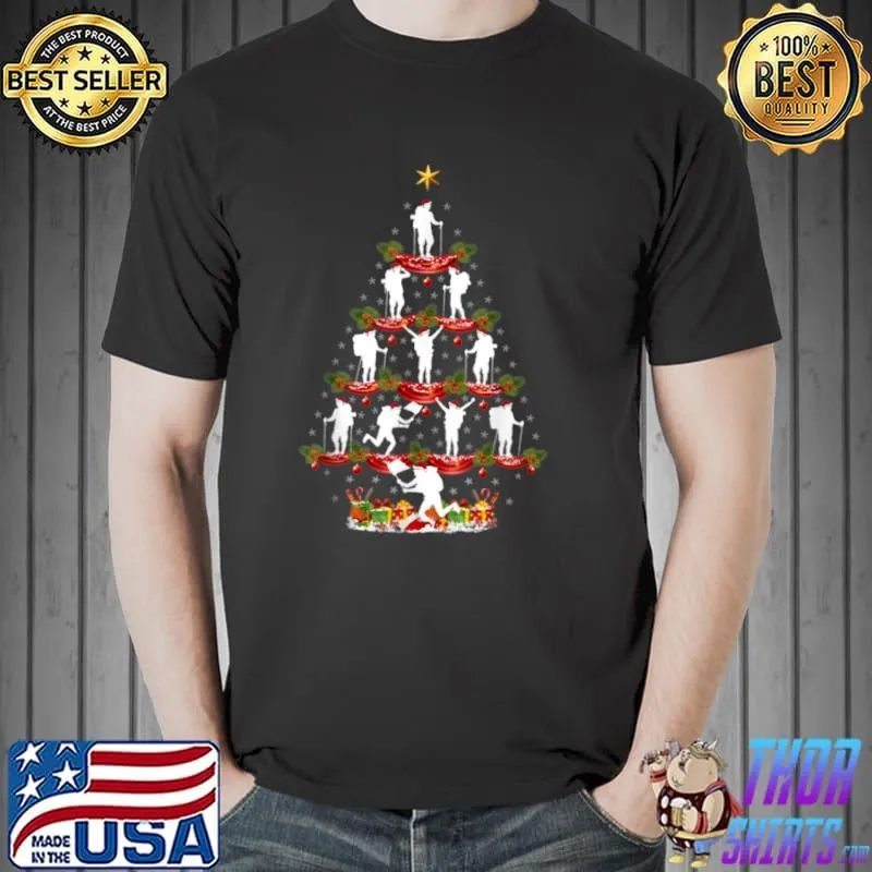 Official Funny Hiking Lover Xmas Lighting Hiking Christmas Tree T Shirt Unisex