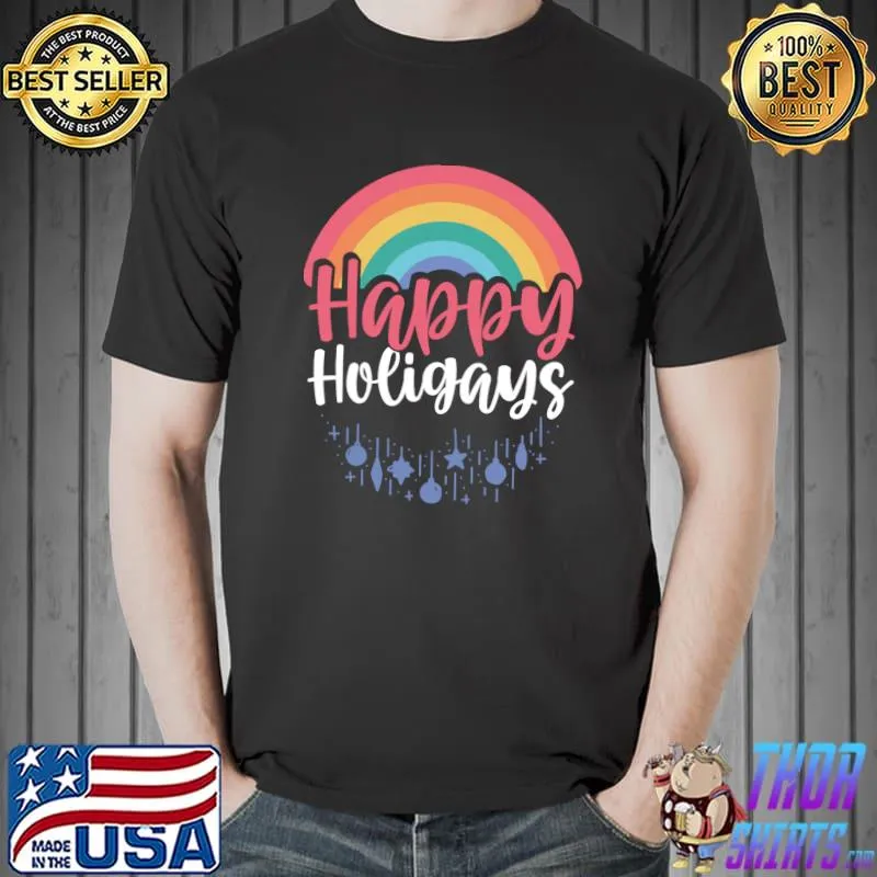 Official funny LGBTQ Christmas Happy Holigays Rainbow Xmas Gay Pride T-s Unisex