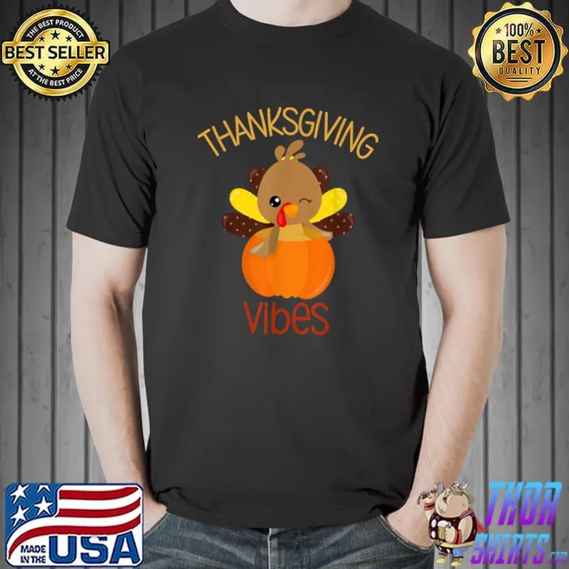 Official funny Thanksgiving Vibes Cute Turkey Pumpkin Family Kids T-Shirt Unisex