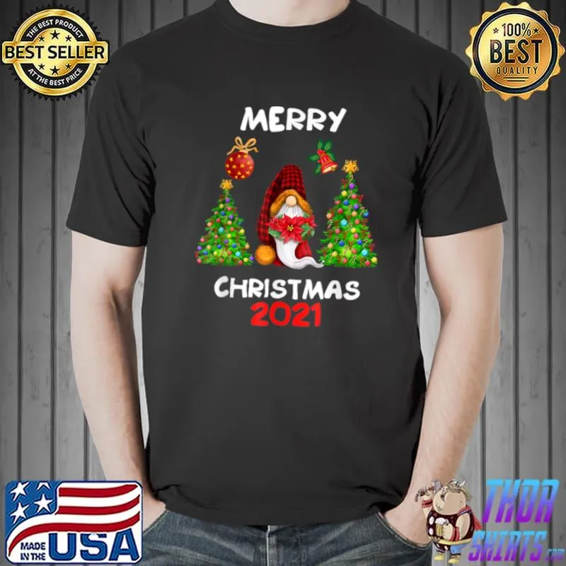 Official Gnome Lover Xmas Lighting Gnome Merry Christmas 2021 Tree T Shirt Unisex