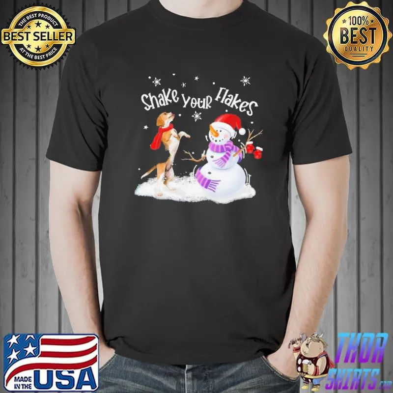 Official Great Beagle And Snowman Shake Your Flakes Merry Christmas Shirt Unisex