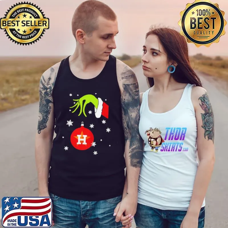 Official Grinch hand holding ornament houston astros snowflake christmas Tank Top