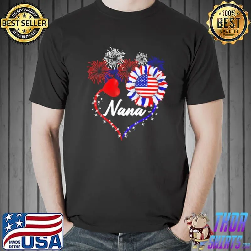 Official Heart Flower Nana America Flag Happy New Year Shirt Unisex