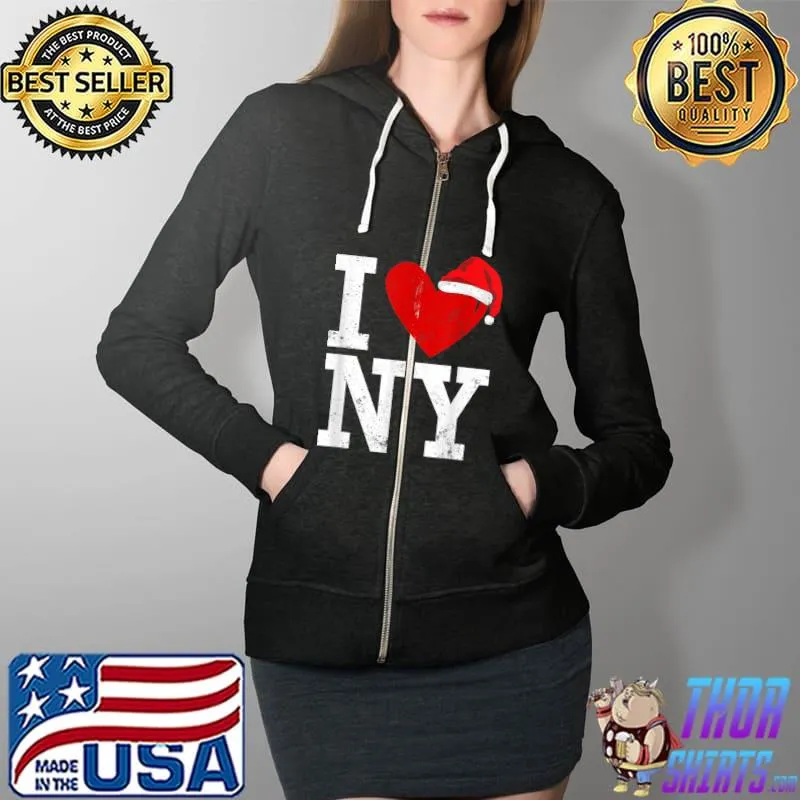 Official i Heart Love NY New York City NYC Santa Hat Christmas T-Shirt Full Zip Hooded