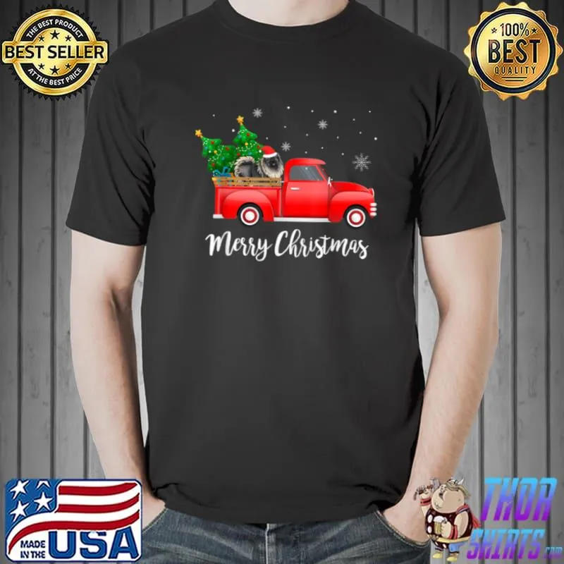 Official keeshond Dog Riding Red Truck Christmas T Shirt