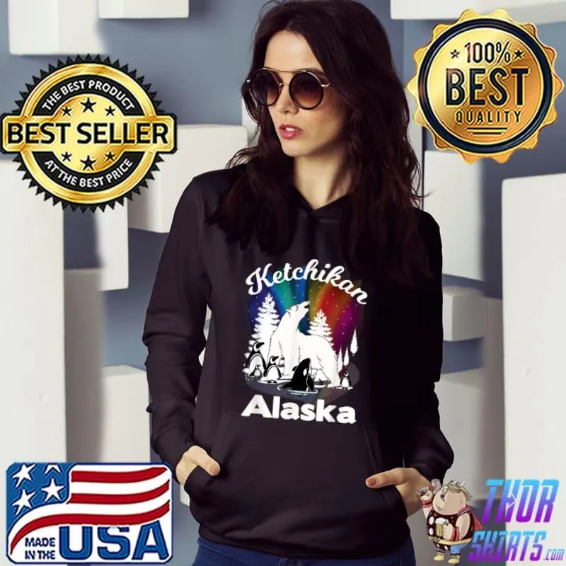 Official Ketchikan Alaska Aurora Borealis Bear Orca Souvenir T Shirt
