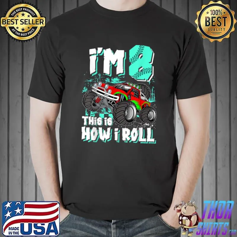 Official Kids 8 Year Old Boy Monster Truck Birthday Party 8th Boys T-Shirt Unisex