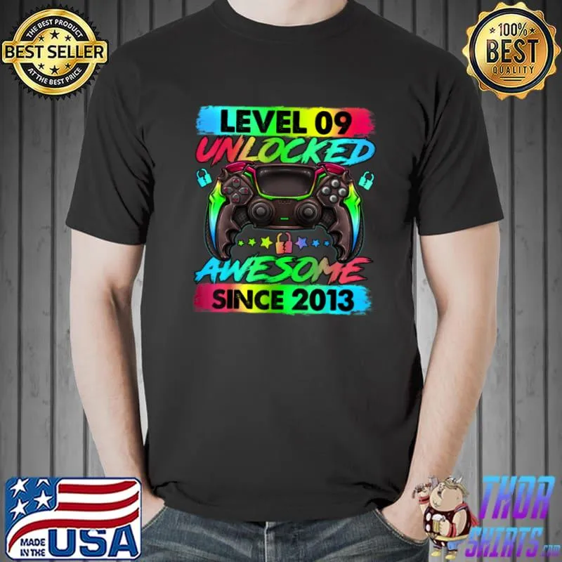 Official Level 9 Unlocked Awesome Since 2013 9th Birthday Gaming T Shirt Unisex