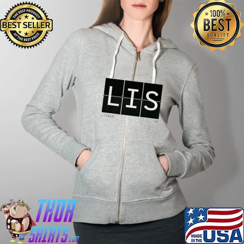 Official lIS Lisbon Portugal Retro Travel Airport Code Traveler Premium T-Shirt Full Zip Hooded