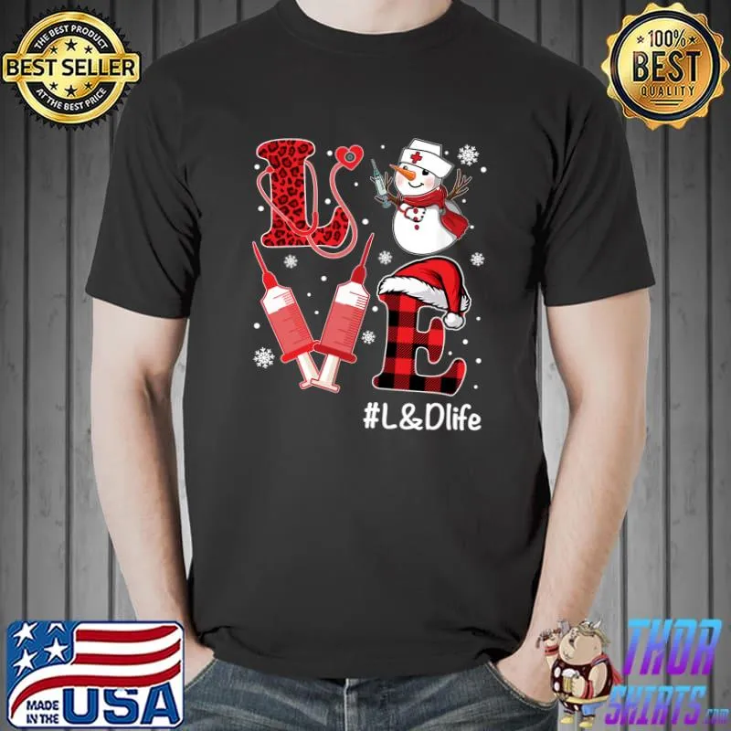 Official love L&D Nurse Life Snowman Buffalo Plaid Christmas Nursing T-Shirt Unisex