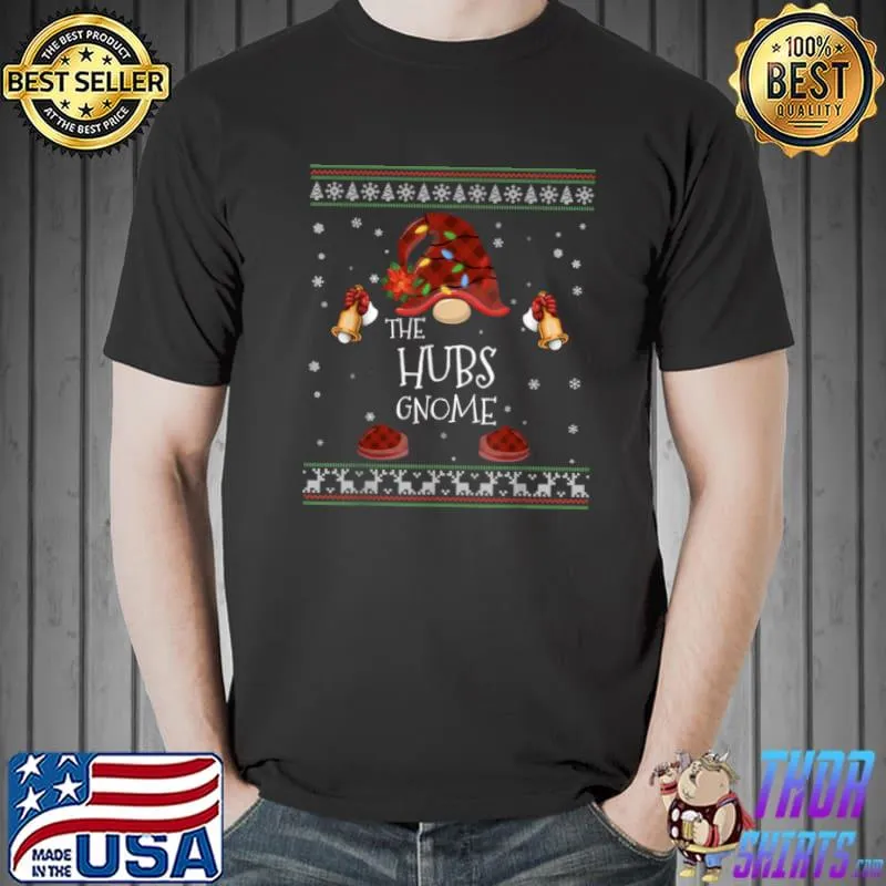 Official mb Hubs Gnome Buffalo Plaid Christmas Light Ugly Style T Shirt Unisex