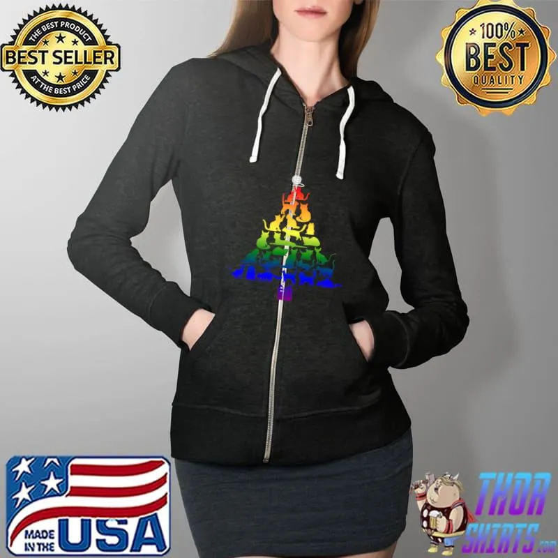 Official merry Catmas Cat Christmas Tree (gay pride flag colors) T-s Full Zip Hooded