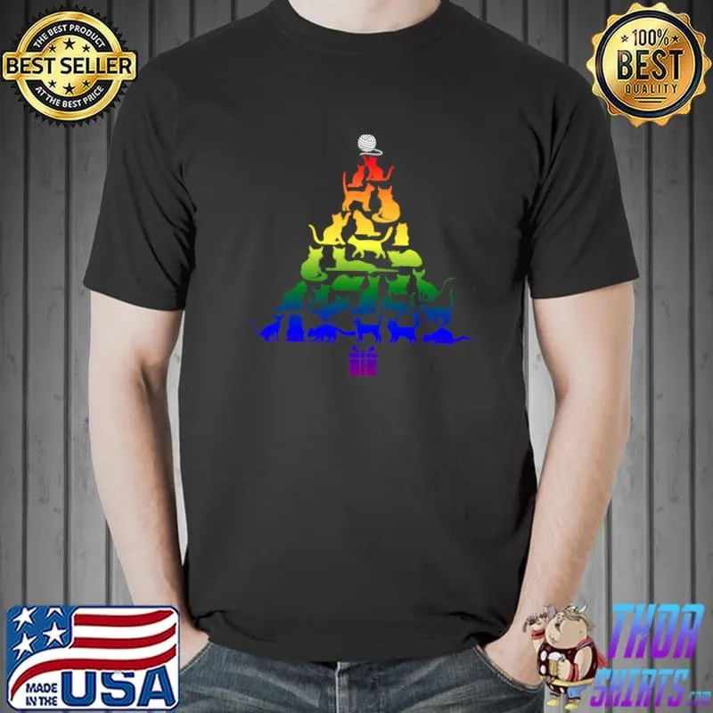 Official merry Catmas Cat Christmas Tree (gay pride flag colors) T-s Unisex