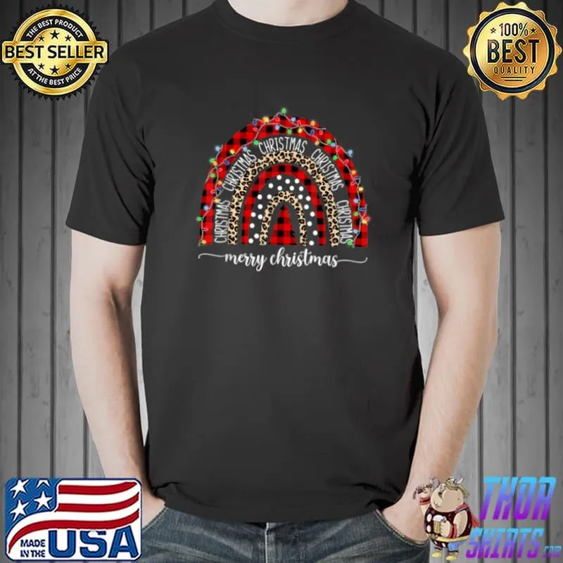 Official Merry Christmas Buffalo Plaid Rainbow Light Vintage Retro T Shirt Unisex