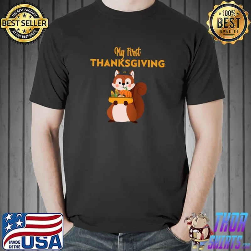 Official my First Thanksgiving Baby Clothes Boys Girls Cute Squirrel T-Shirt Unisex