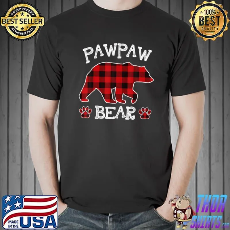 Official Pawpaw Bear Christmas Pajama Red Plaid Buffalo Family T Shirt Unisex
