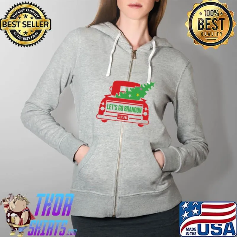 Official Red Truck Christmas Tree Let’s Go Brandon FJB Unisex Sweat Full Zip Hooded