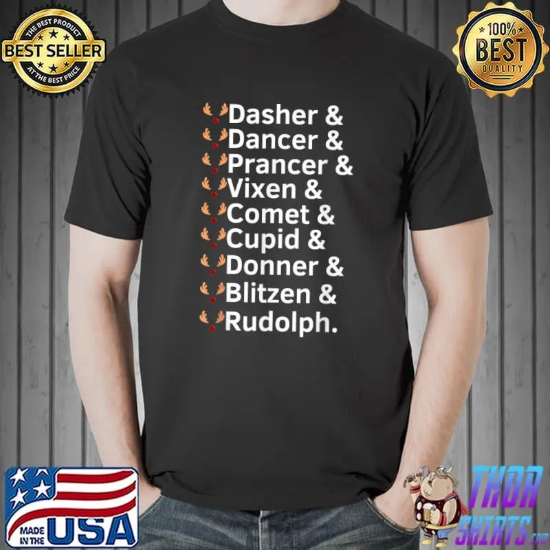 Official Reindeer Names Rudolph Santa Claus Ugly Christmas Sweater T-Shirt