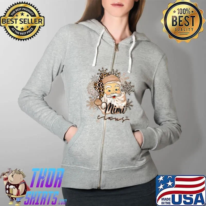 Official Santa Mimi Claus Snowflake Leopard Christmas T-Shirt Full Zip Hooded