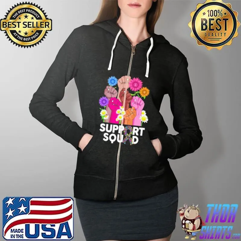 Official Support Squad Flower Cancer Awareness Hand Shirt Full Zip Hooded
