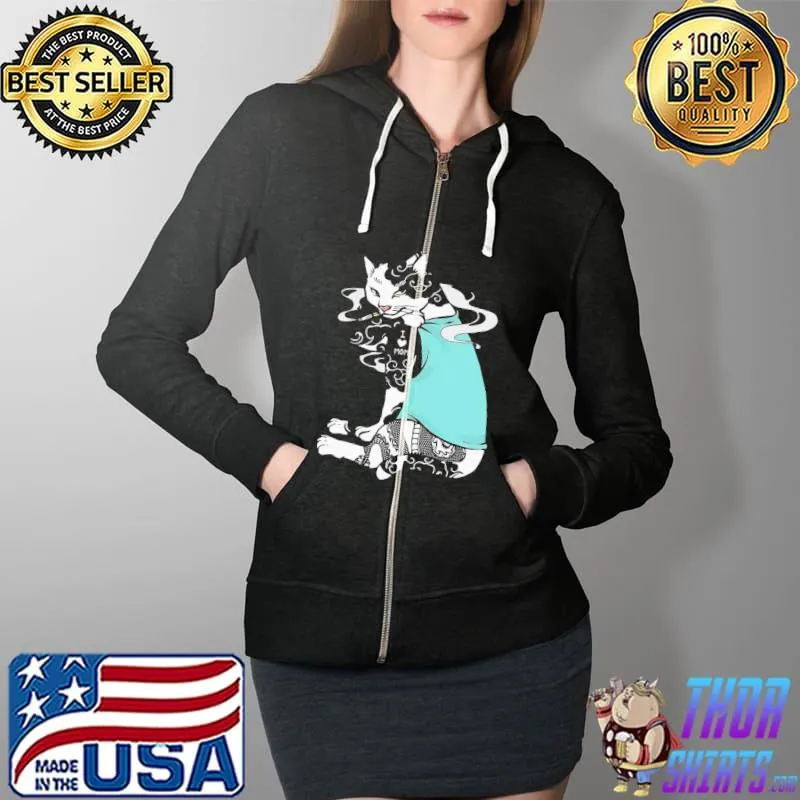Official The Cat Smoking Tattoos I Love Mom T-Shirt Full Zip Hooded