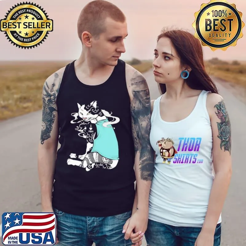 Official The Cat Smoking Tattoos I Love Mom T-Shirt Tank Top