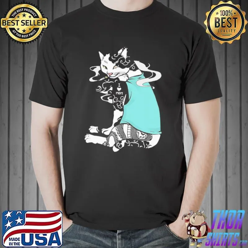 Official The Cat Smoking Tattoos I Love Mom T-Shirt Unisex