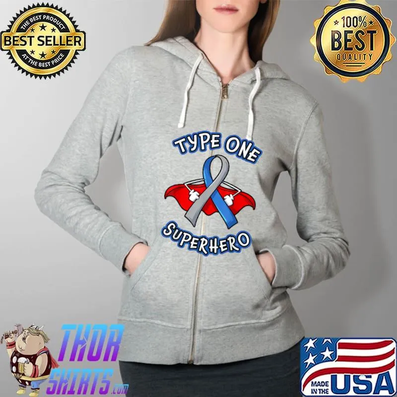 Official type 1 Diabetes Superhero Awareness Gift Diabetic Boys Girls T-Shirt Full Zip Hooded