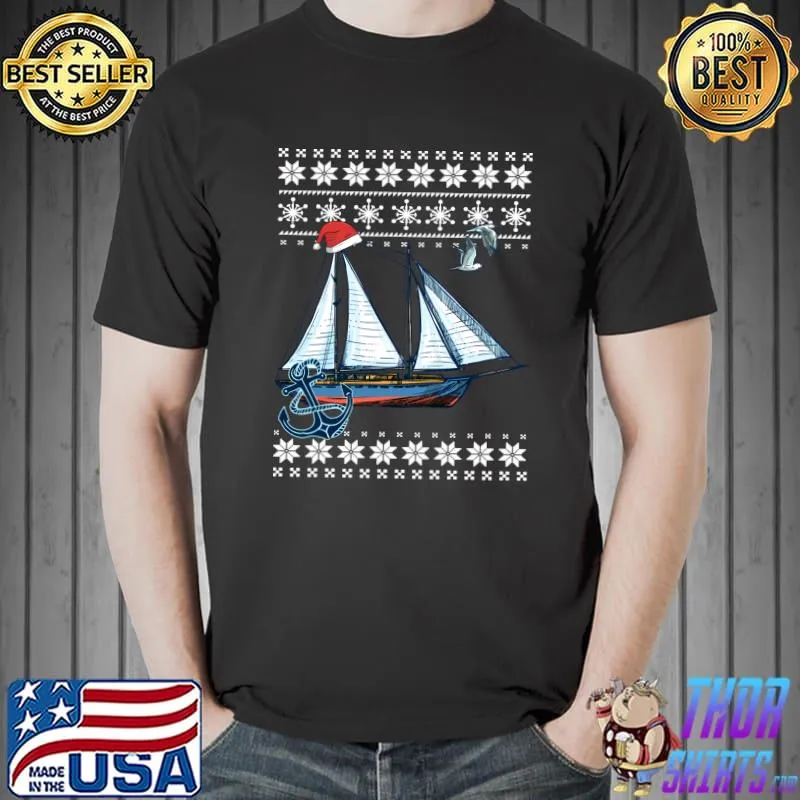 Official Ugly Sailing Merry Christmas Holiday Sweater Santa Hat Xmas T-shirt