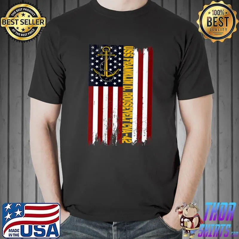 Official uSS Franklin D. Roosevelt CVA-42 Aircraft Carrier USA Flag T-s Unisex