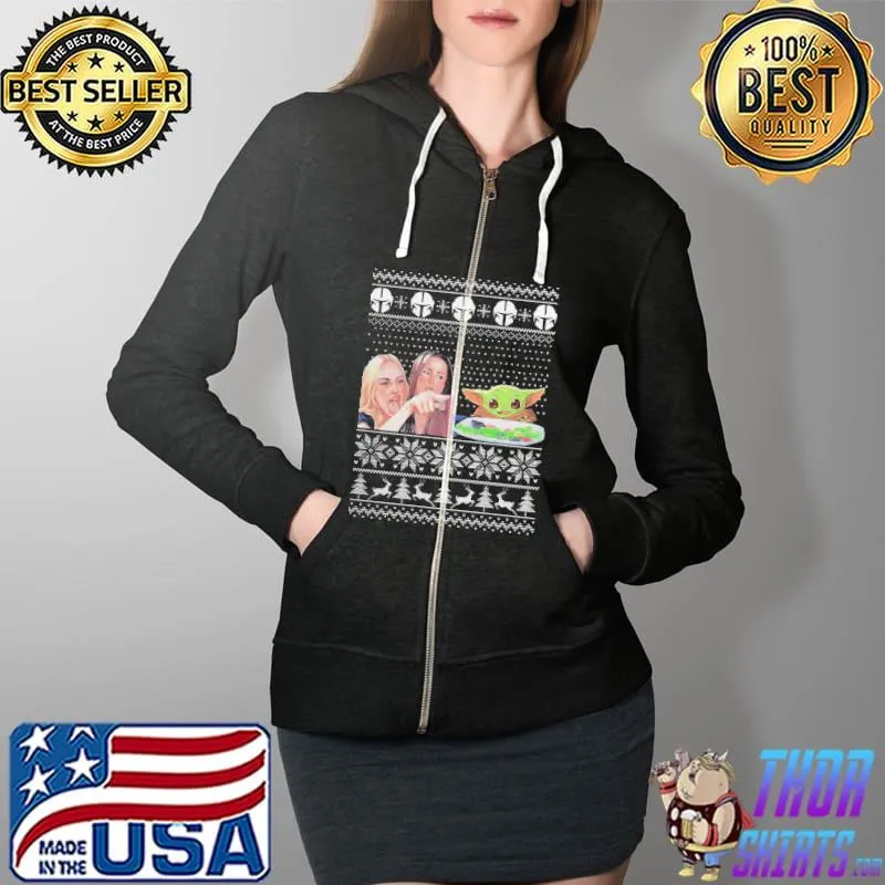 Official Wonderful Nice Woman Yelling At Baby Yoda Ugly Christmas Shirt Full Zip Hooded