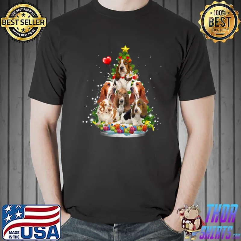 Original Basset hound Christmas Tree Ornament Santa Hat Xmas Gifts T Shirt Unisex