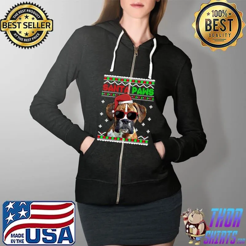 Original boxer Dog Funny Santa Paws Christmas T-s Full Zip Hooded