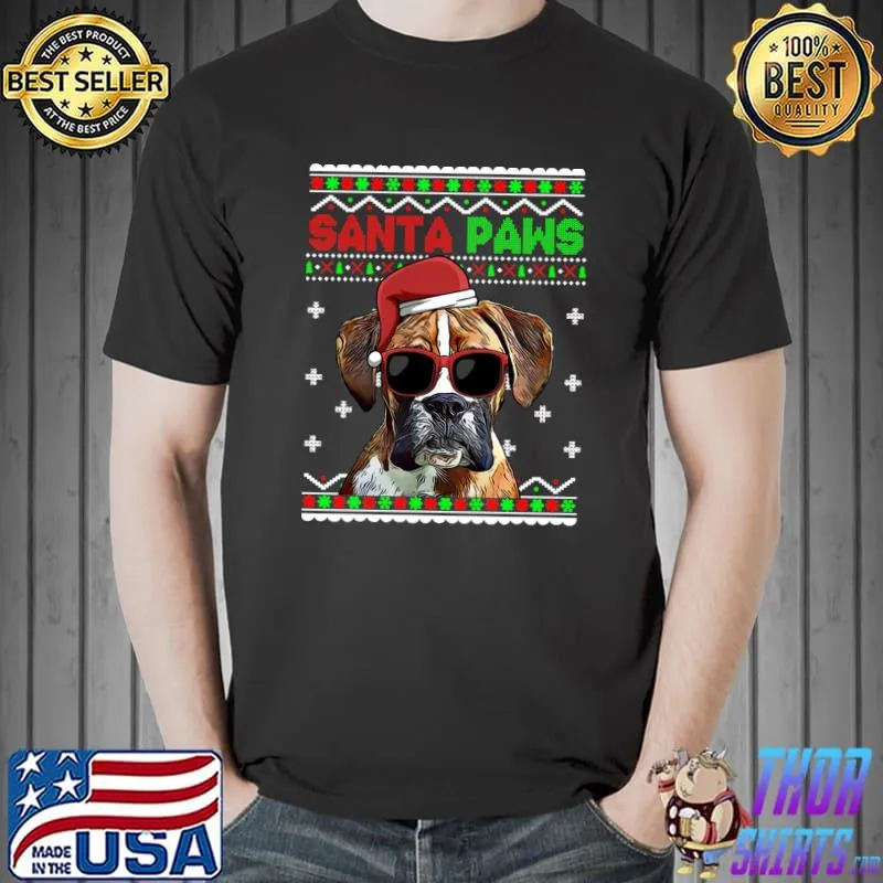 Original boxer Dog Funny Santa Paws Christmas T-s Unisex