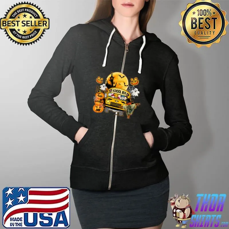 Original Bus Driver School Bus Halloween Costume With Pumpkin T Shirt Full Zip Hooded