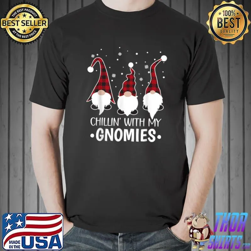 Original Chillin With My Gnomies Buffalo Plaid Gnome Christmas Pajama T-Shirt