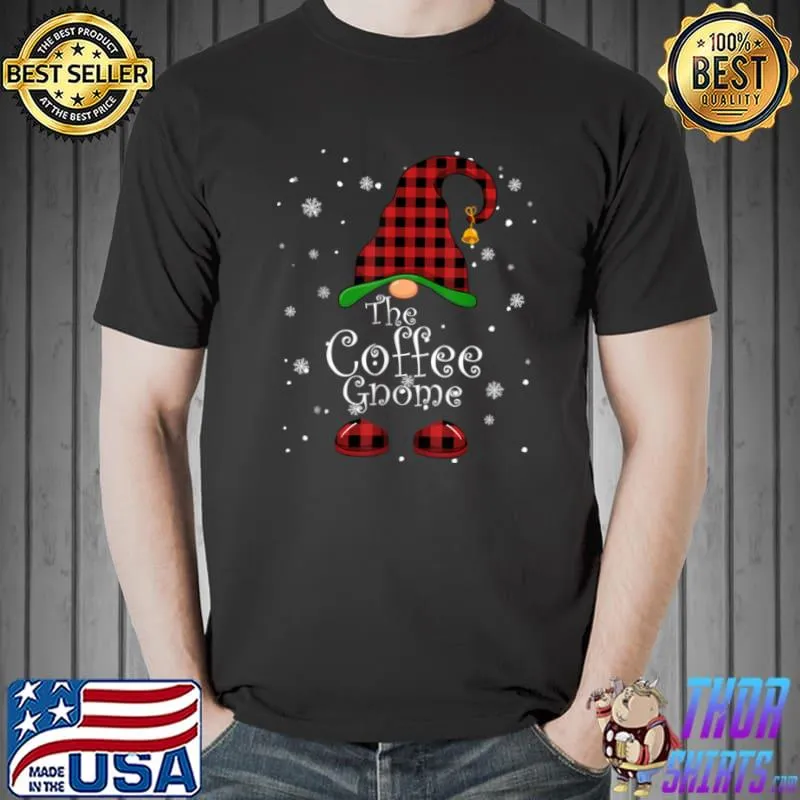 Original Coffee Gnome Buffalo Plaid Matching Family Christmas T Shirt