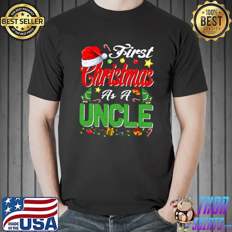 Original First Christmas As A Uncle Santa Hat Pajama Xmas T-shirt