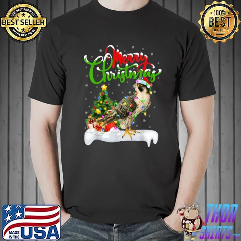 Original Funny Falcon Bird Lover Xmas Lighting Falcon Christmas T Shirt Unisex