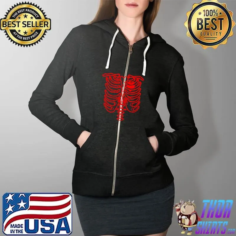 Original funny halloween Costumes Skeleton Ribs Heart skull T-Shirt Full Zip Hooded