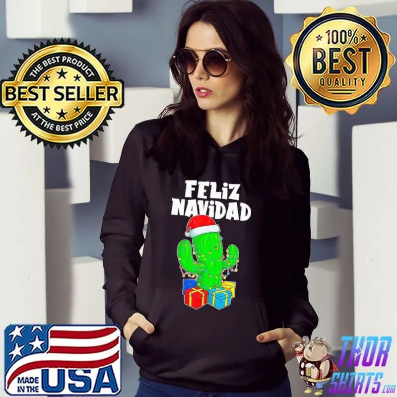 Original Good Funny Feliz Navidad Cactus Tree & Lights Spanish Pajama Christmas Shirt