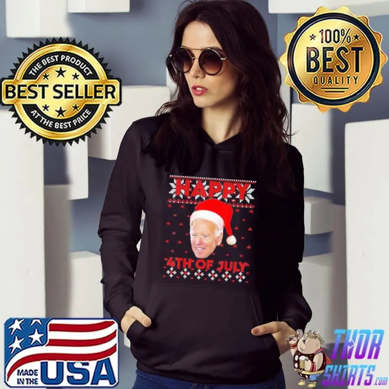 Original Happy 4th Of July Santa Hat Joe Biden Ugly Christmas T-Shirt