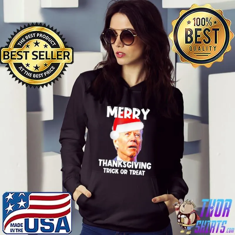 Original joe Biden Santa Hat Merry Thanksgiving Christmas T-Shirt Hoodie