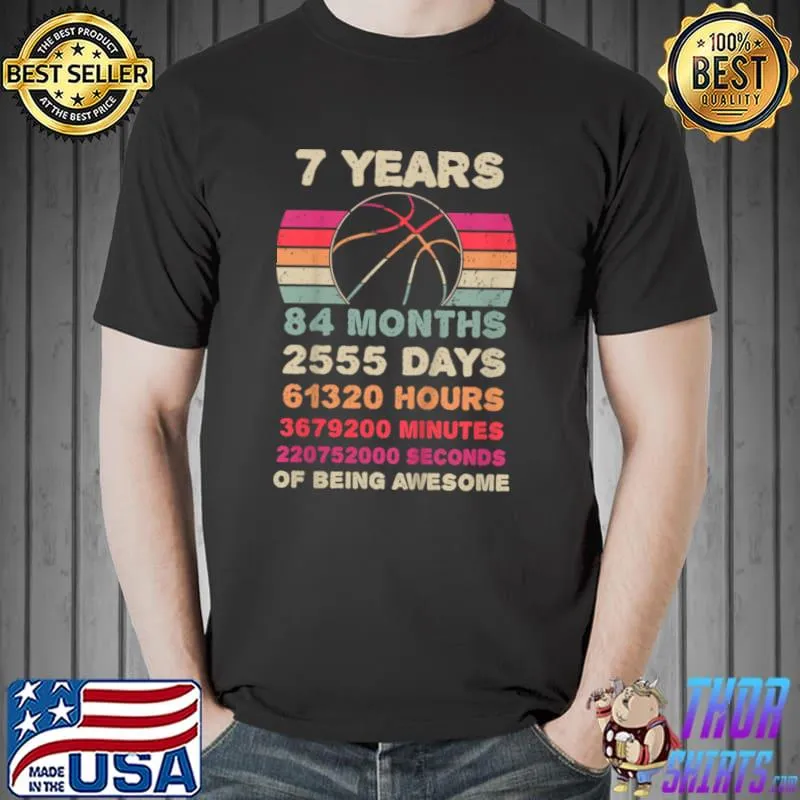 Original Kids 7 Year Old Basketball Birthday Seventh 7th Birthday Boy Girl T Shirt Unisex