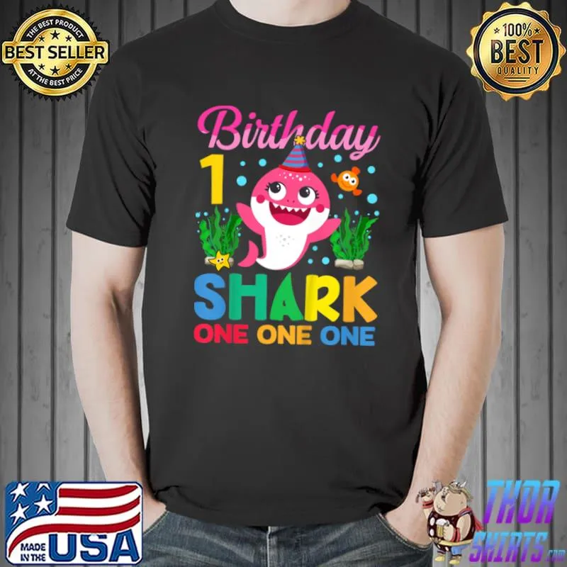 Original Kids Baby Cute Shark 1st Birthday Boy Girl 1 Year Old Kids T Shirt Unisex