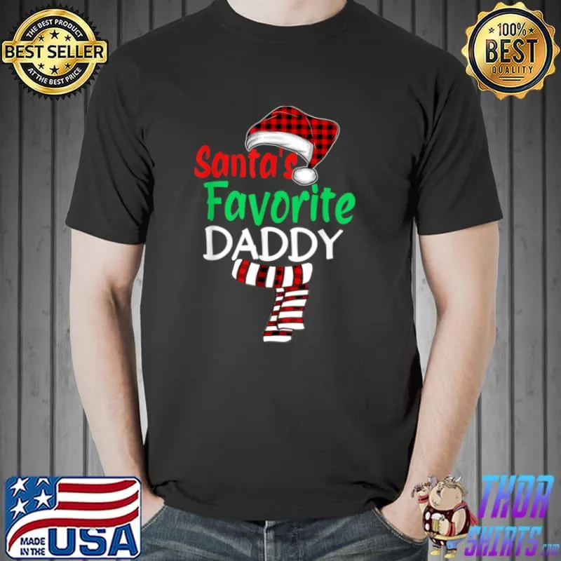 Original Mens Santa’s Favorite Daddy Christmas Santa Red Plaid Claus Dad T Shirt Unisex