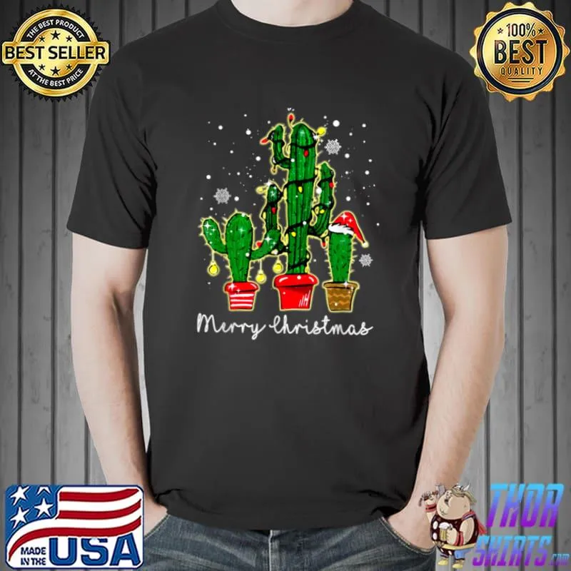Original Merry Christmas Led Cactus T Shirt Unisex