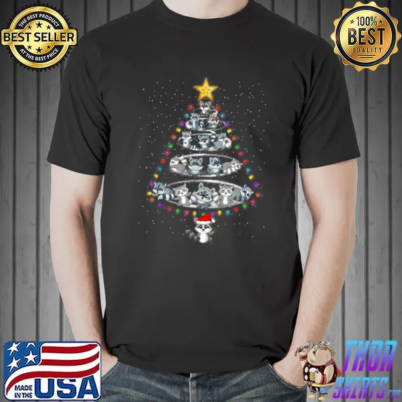 Original merry Christmas Xmas 2021 Kids Boys Raccoon Christmas Tree T Shirt