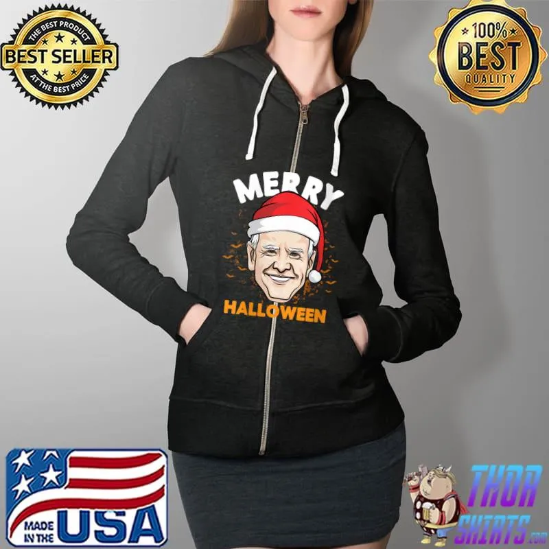 Original Merry Halloween Confused Joe Biden Santa Claus T-Shirt Full Zip Hooded